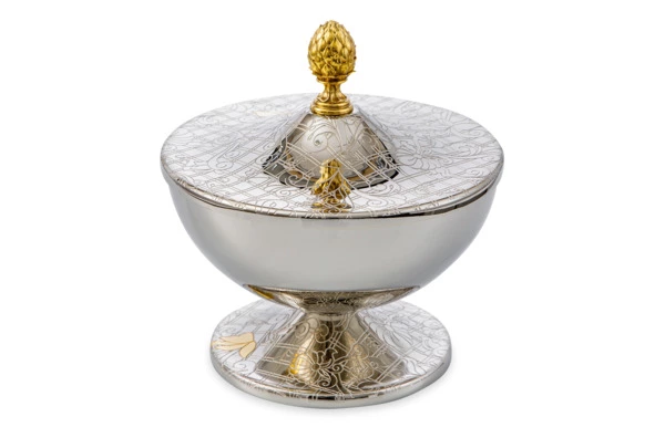 Чаша для орехов с крышкой Bronza-magazin Артишок 16х18 см, латунь, белая, п/к