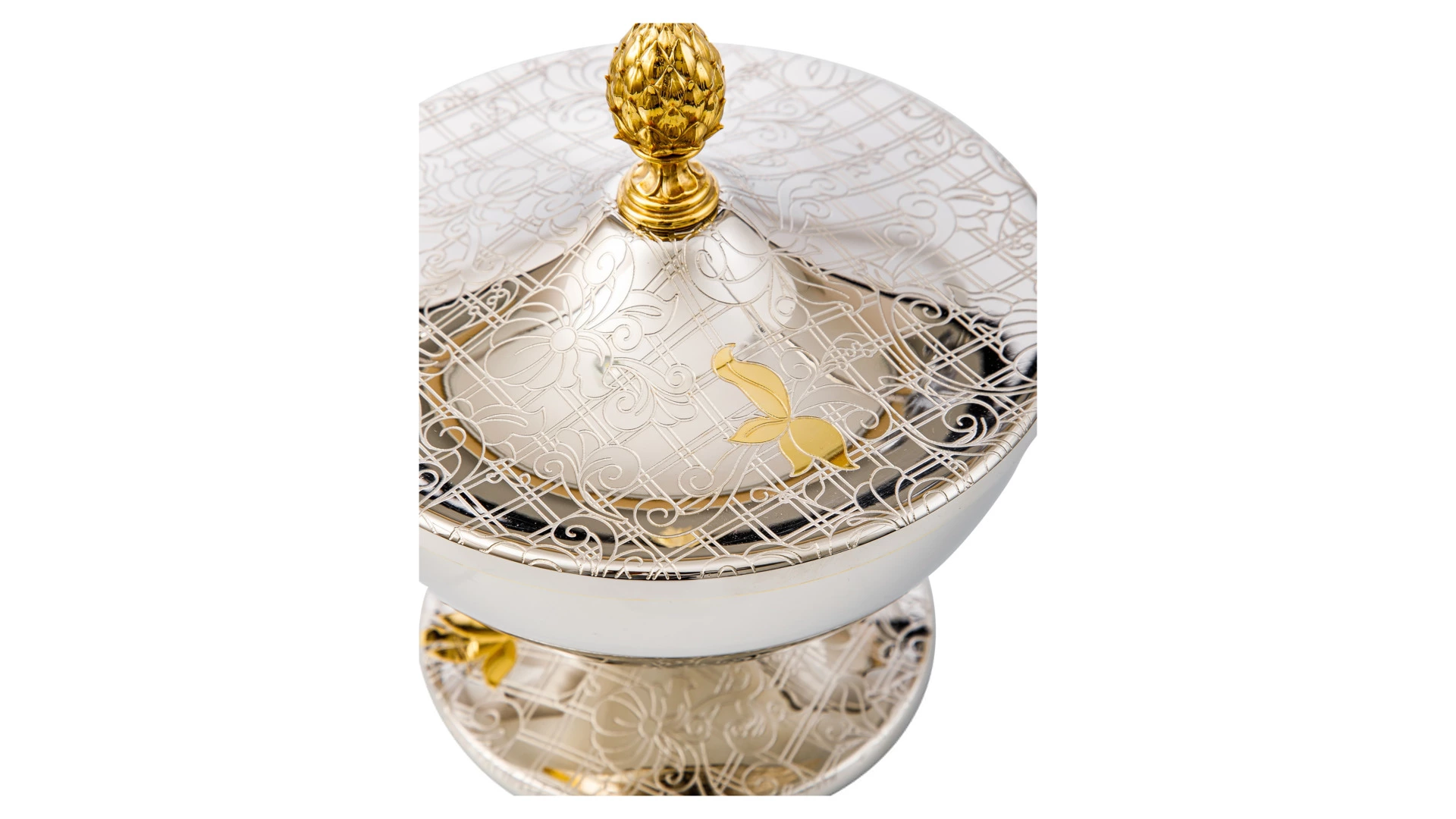 Чаша для орехов с крышкой Bronza-magazin Артишок 16х18 см, латунь, белая, п/к