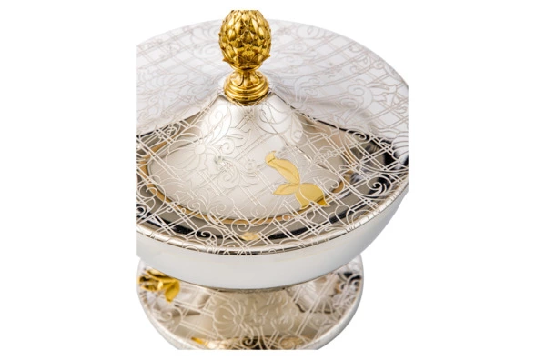 Чаша для орехов с крышкой Bronza-magazin Артишок 16х18 см, латунь, белая, п/к