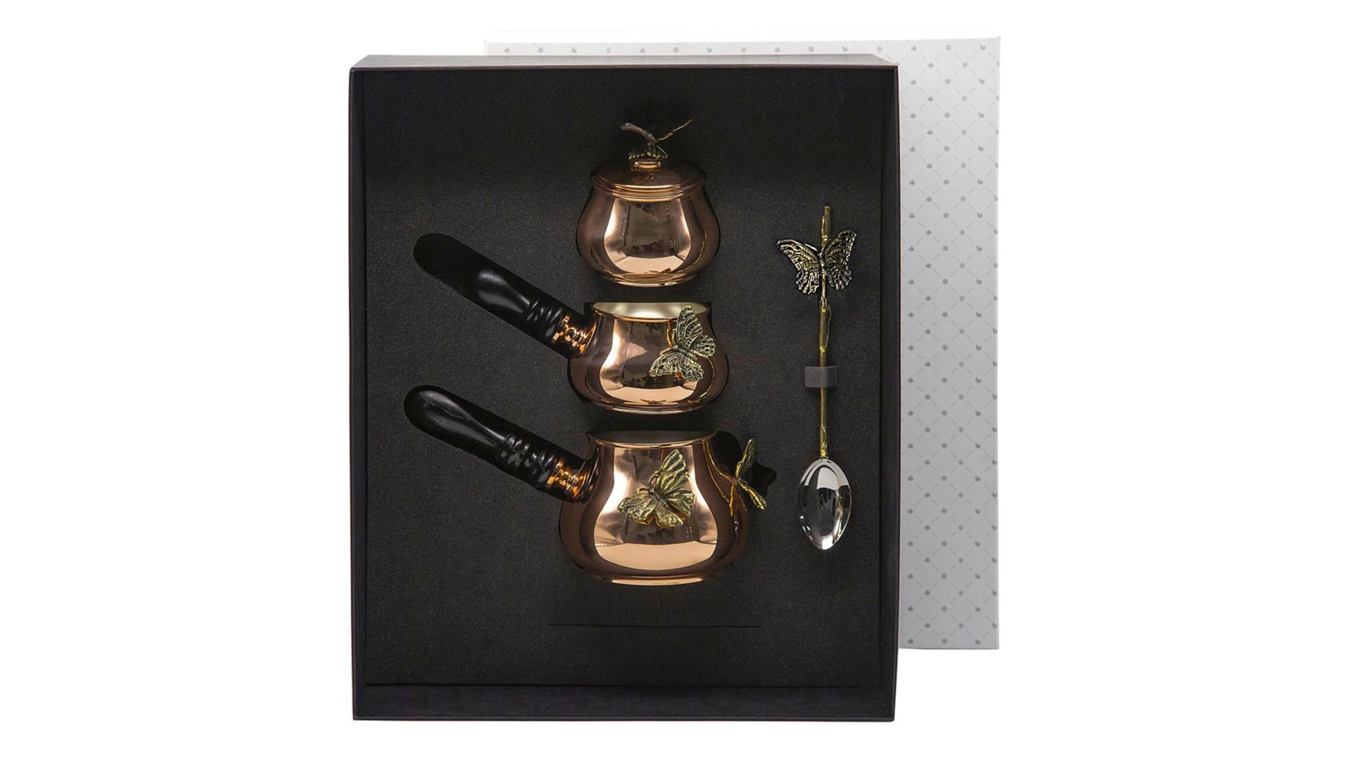 Набор для кофе с чернением Кольчугинский мельхиор Бабочки 4 предмета, медь, п/к