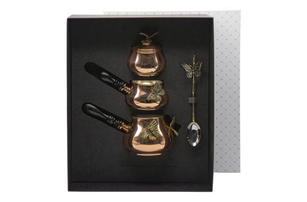 Набор для кофе с чернением Кольчугинский мельхиор Бабочки 4 предмета, медь, п/к