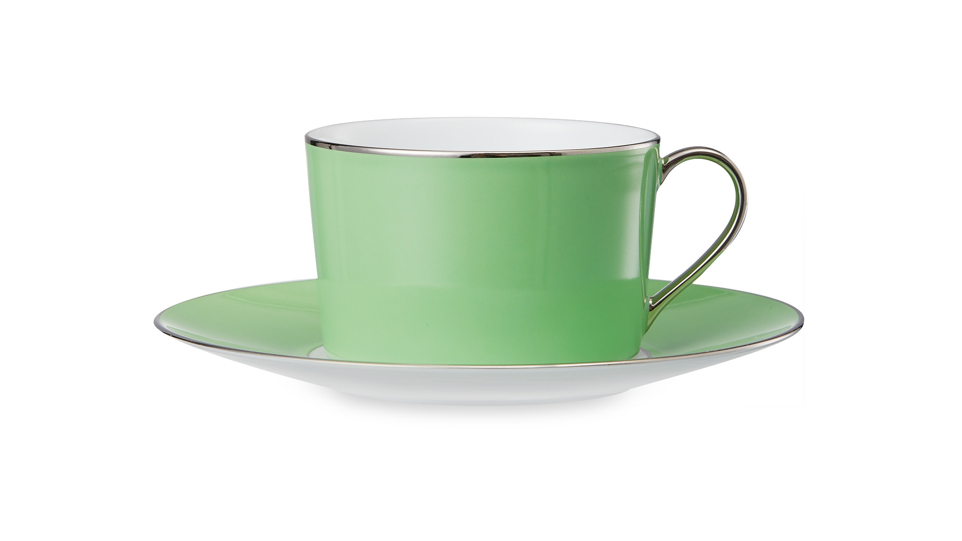 Чашка чайная с блюдцем Legle Под солнцем 250 мл, фарфор, светло-зеленая, платиновый кант, п/к