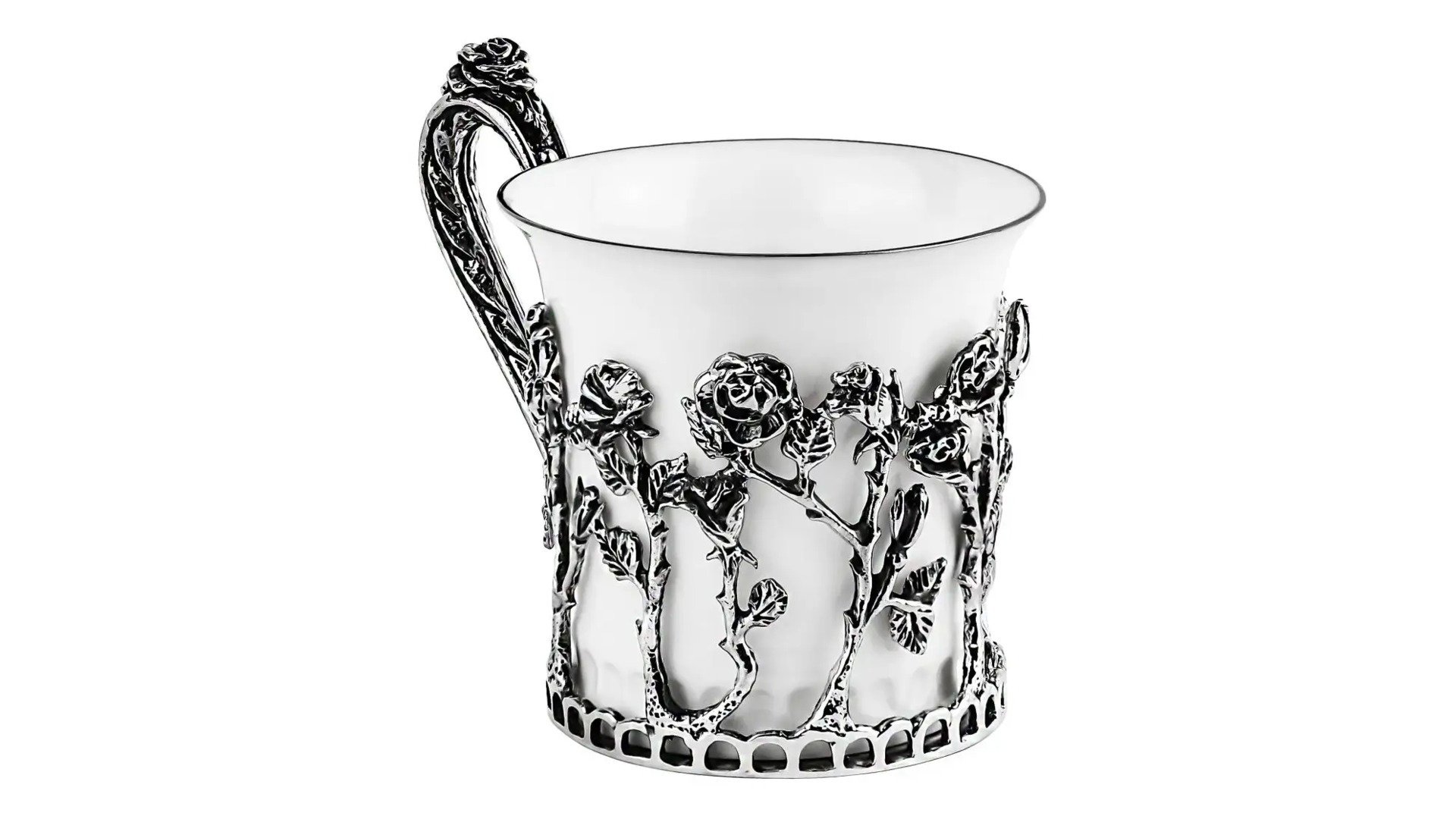 Набор чашек кофейных с ложками в футляре АргентА Розалия на 2 персоны 4 предмета 176,72 г, серебро