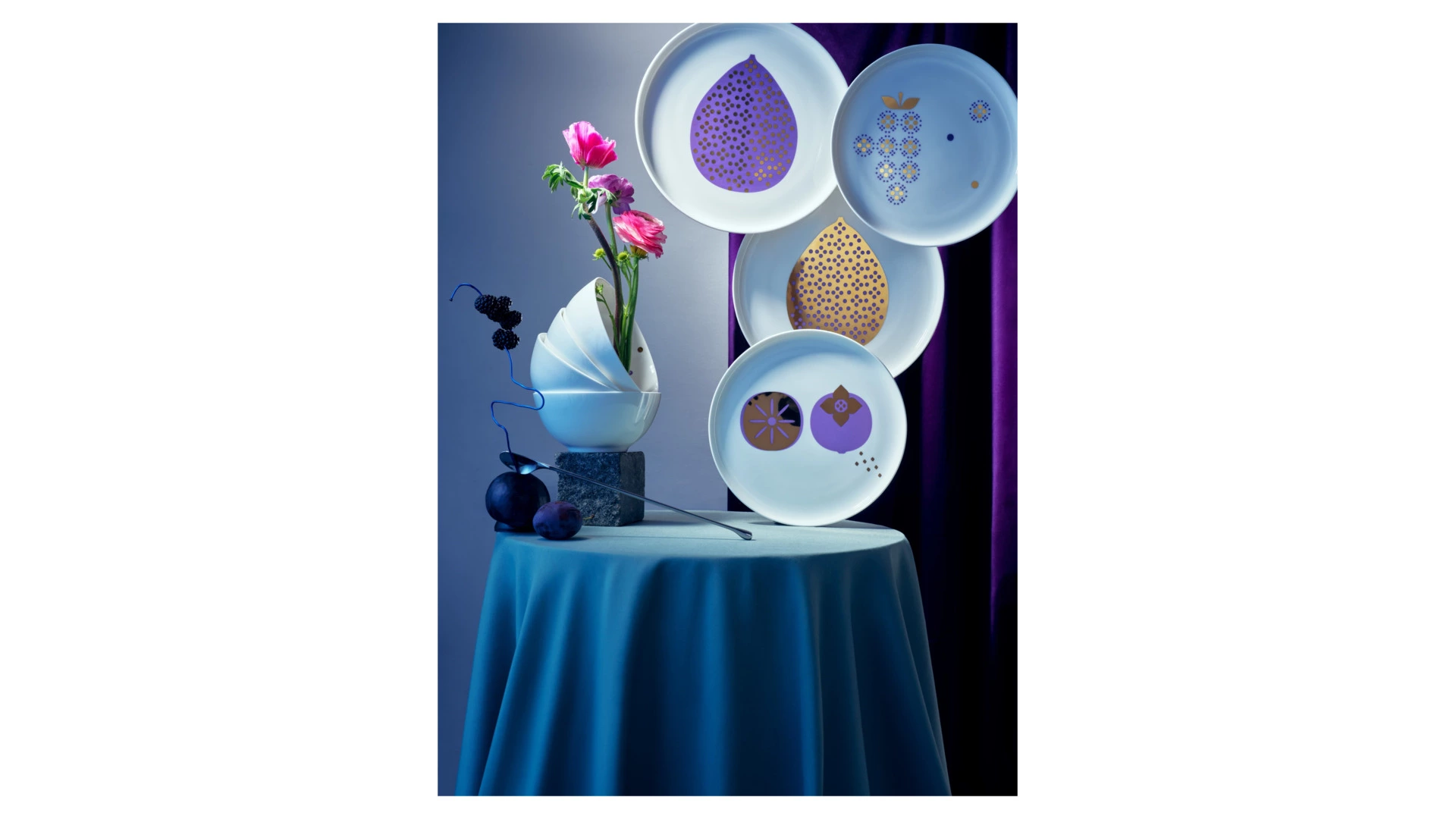 Тарелка закусочная Shirokov Волшебные фрукты Гранат и груша 23 см, костяной фарфор