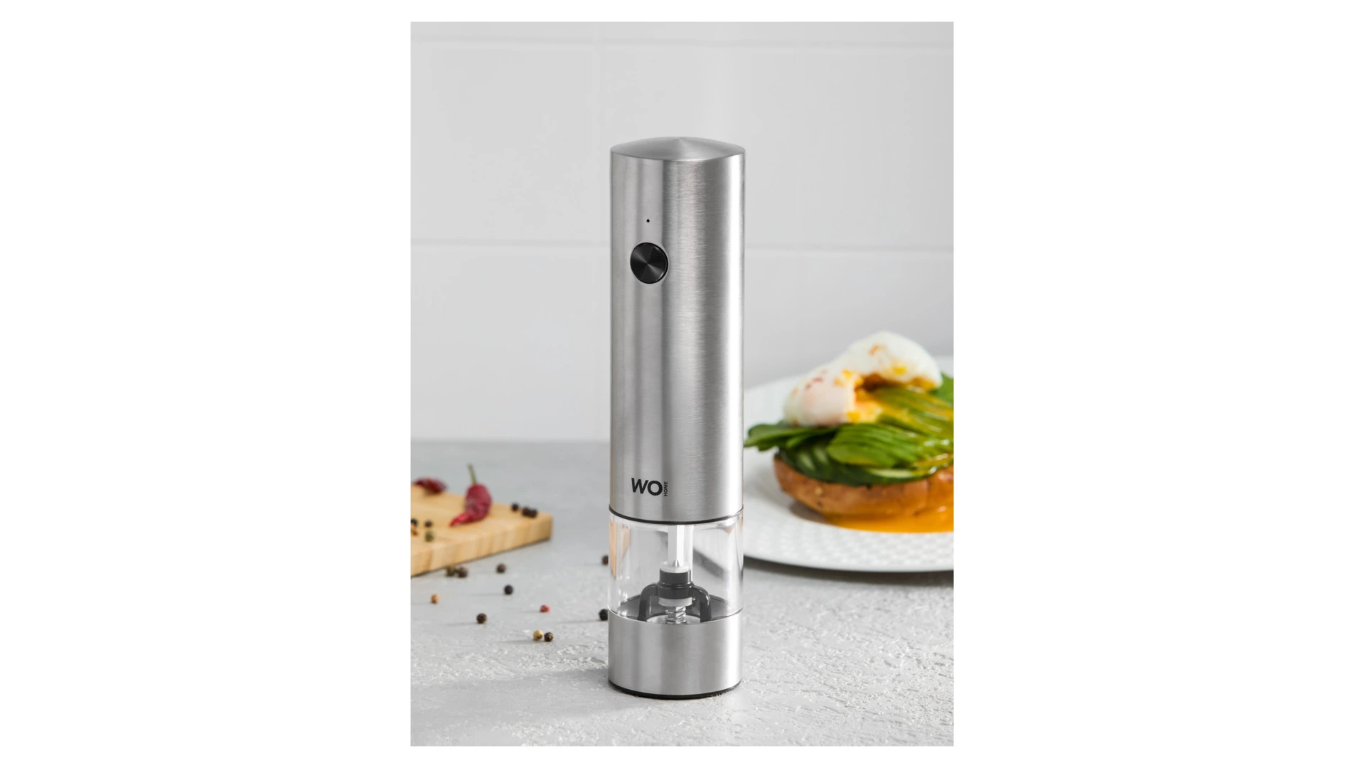 Мельница электрическая для соли и перца WO HOME Santana 21 см, подсветка, зарядка USB, п/к