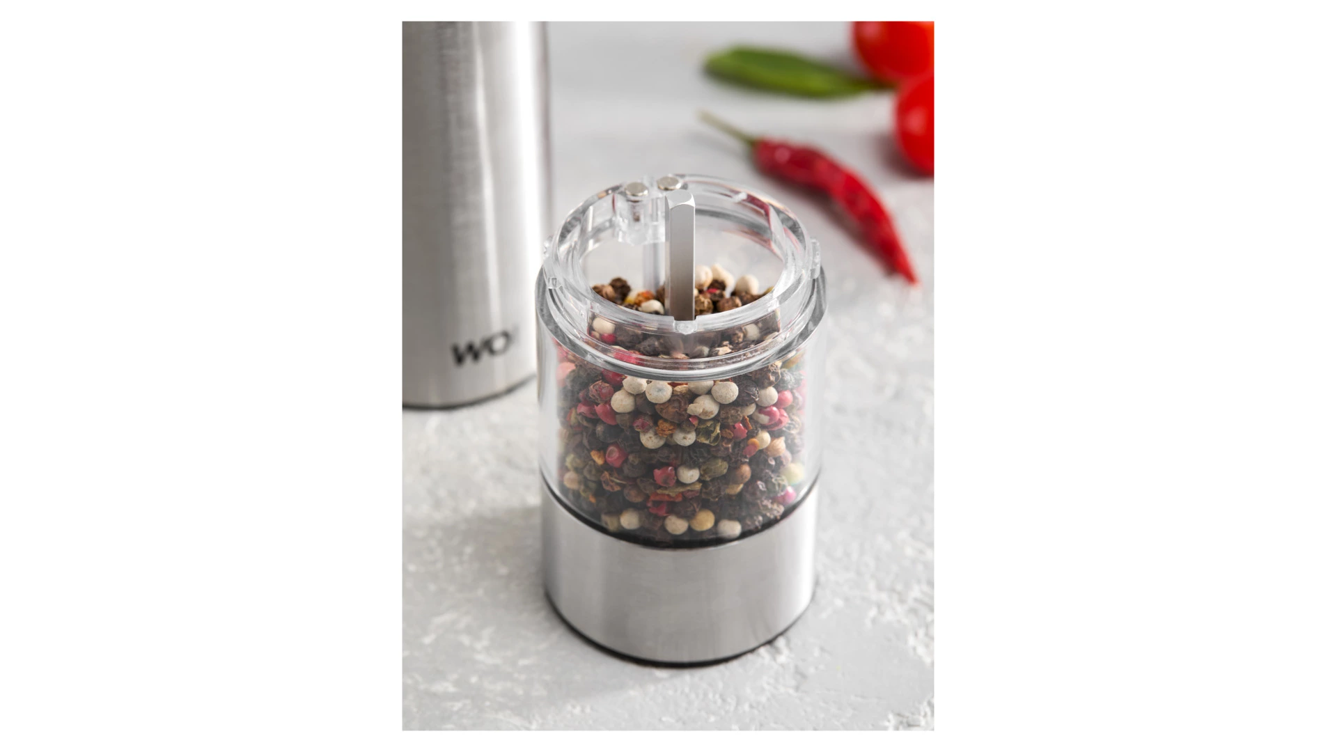 Мельница электрическая для соли и перца WO HOME Santana 21 см, подсветка, зарядка USB, п/к