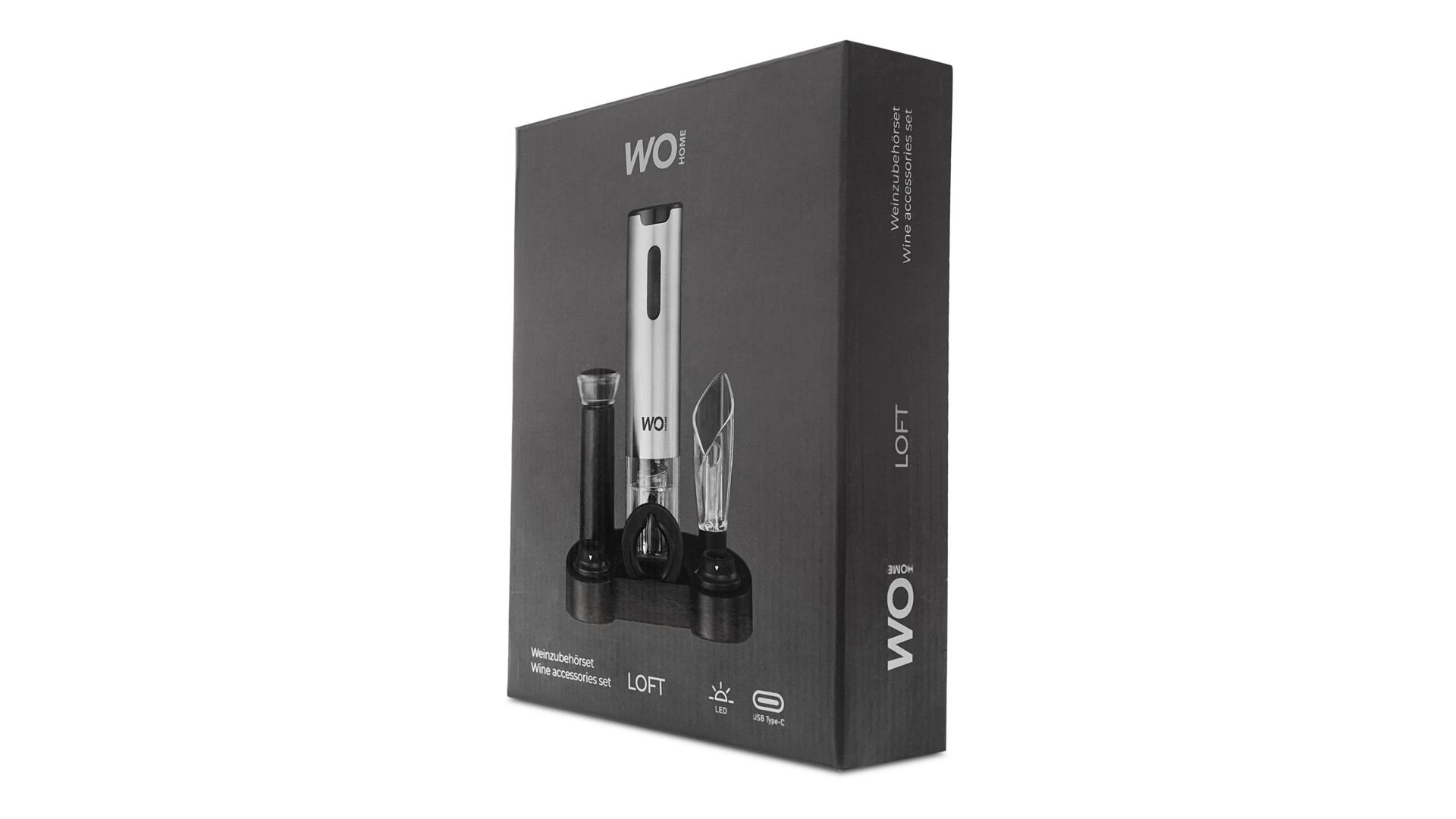 Набор винных аксессуаров на подставке WO HOME Loft, 6 предметов, 20,3 см, зарядка USB, п/к