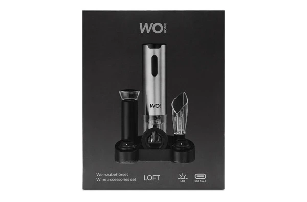 Набор винных аксессуаров на подставке WO HOME Loft, 6 предметов, 20,3 см, зарядка USB, п/к