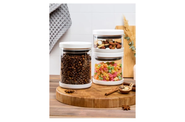 Банка для хранения герметичная с вакуумной крышкой WO HOME 1 л, стекло, пластик