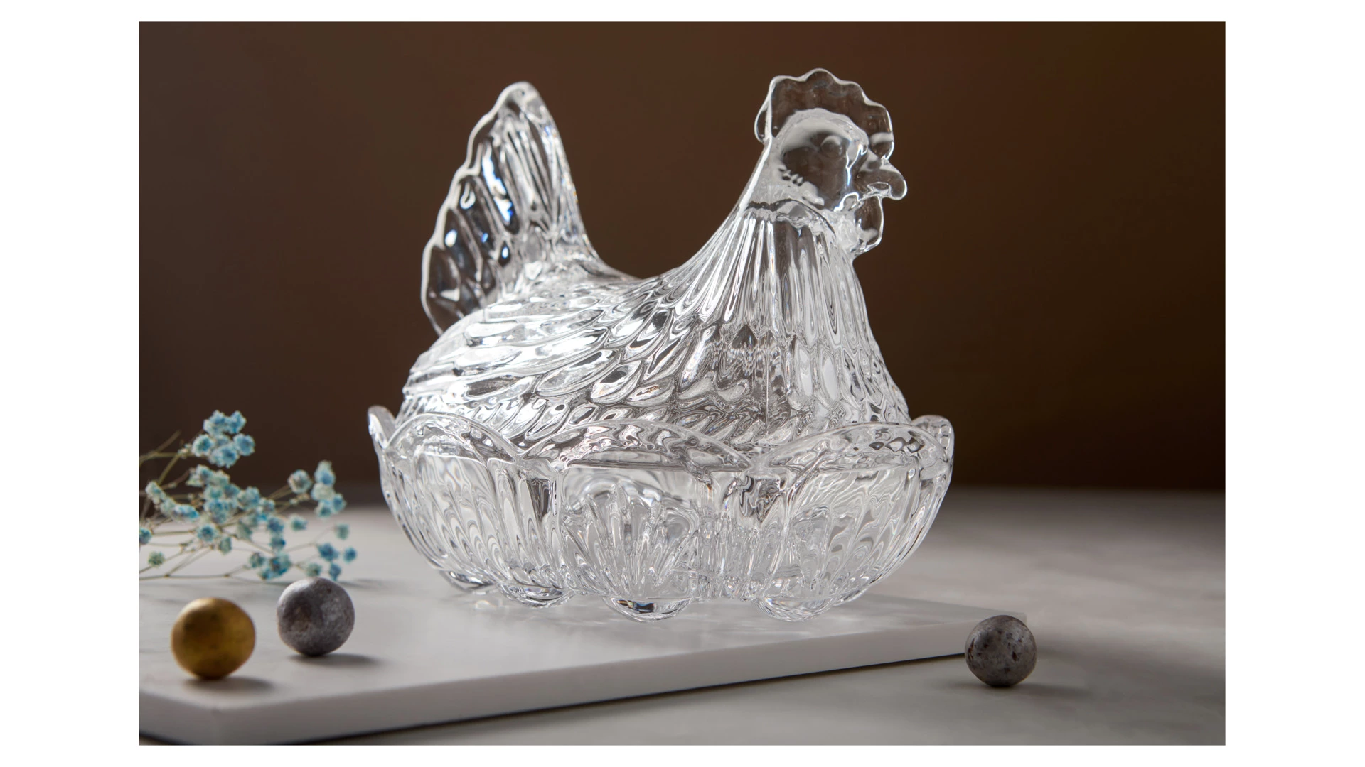 Блюдо на 10 яиц с крышкой 3D Decor de table Курочка, стекло
