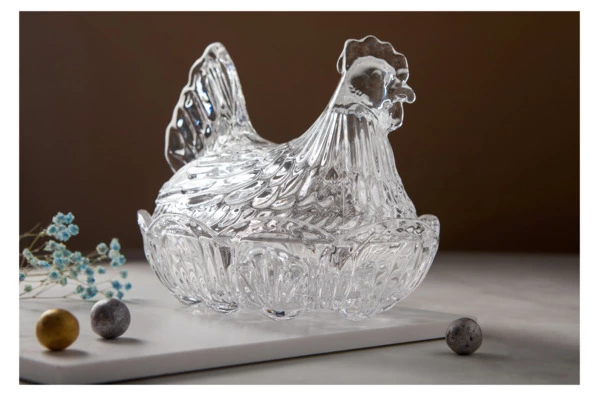 Блюдо на 10 яиц с крышкой 3D Decor de table Курочка, стекло