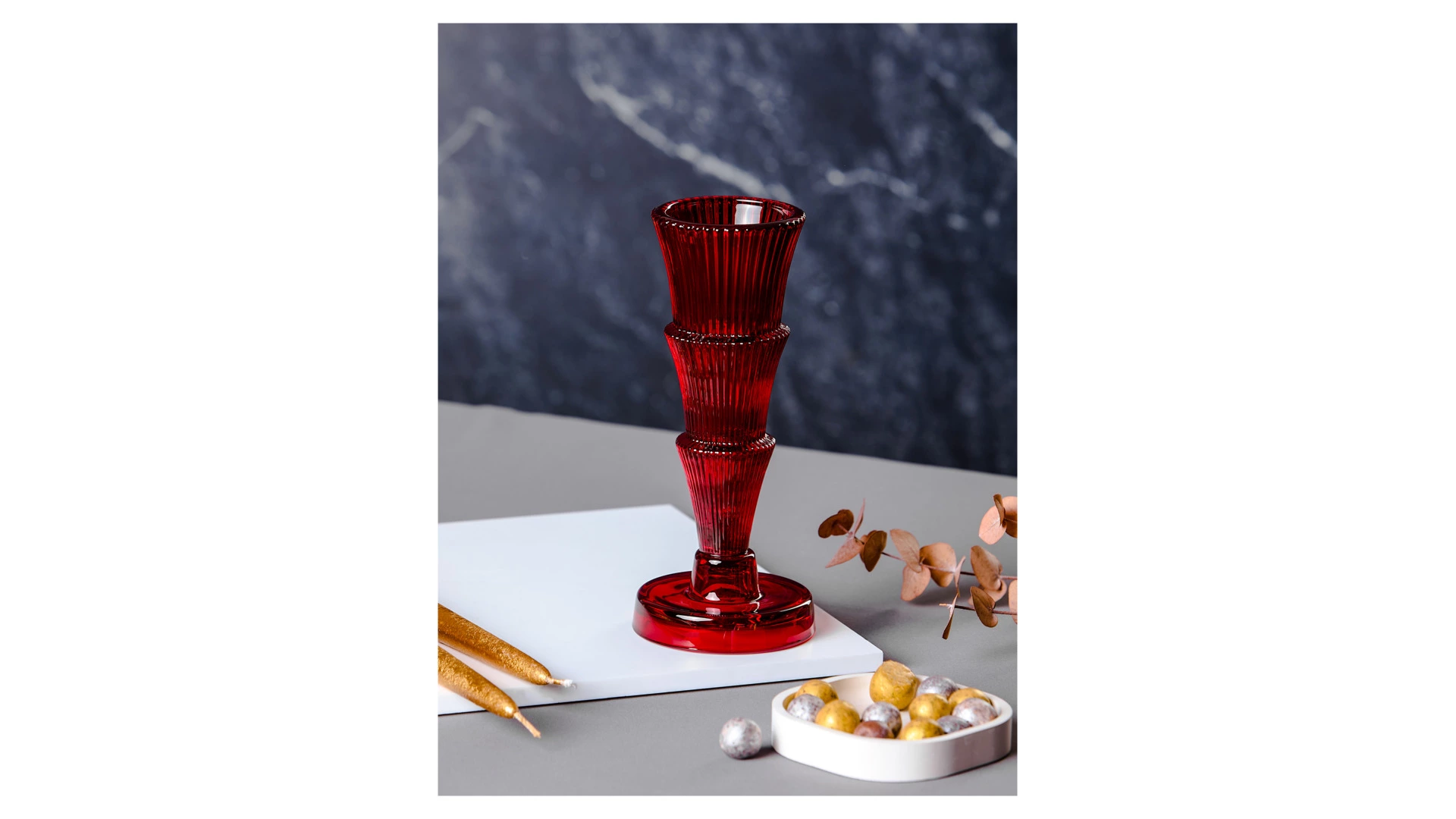 Подсвечник Decor de table Ноэль 22см, 2в1, стекло, красный