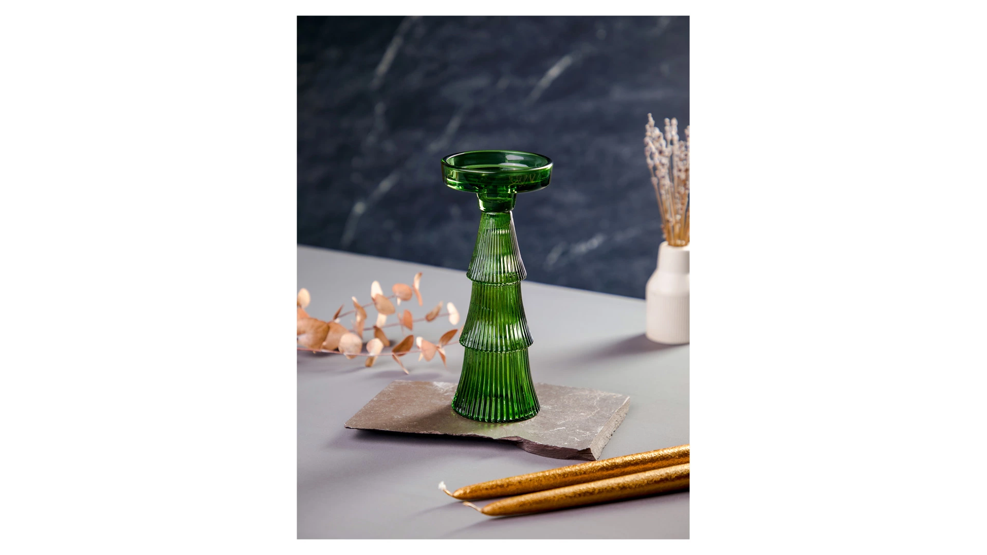 Подсвечник Decor de table Ноэль 22 см, 2в1, стекло, зеленый