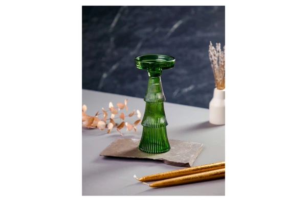 Подсвечник Decor de table Ноэль 22 см, 2в1, стекло, зеленый