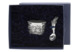 Набор для специй в футляре АргентА серебро 925 и Фарфор Рыба с чернением 68,69 г, серебро 925