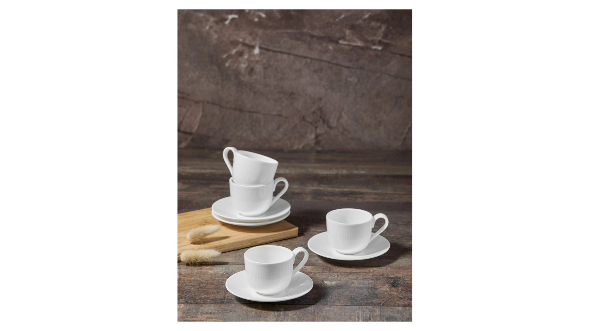 Набор чашек кофейных с блюдцами Decor de table Плиссе 90 мл, 4 шт, фарфор костяной, п/к