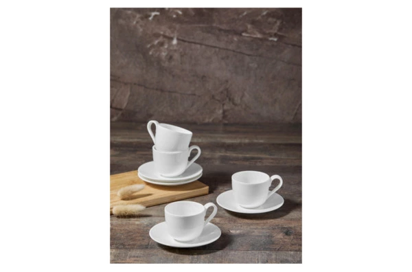 Набор чашек кофейных с блюдцами Decor de table Плиссе 90 мл, 4 шт, фарфор костяной, п/к