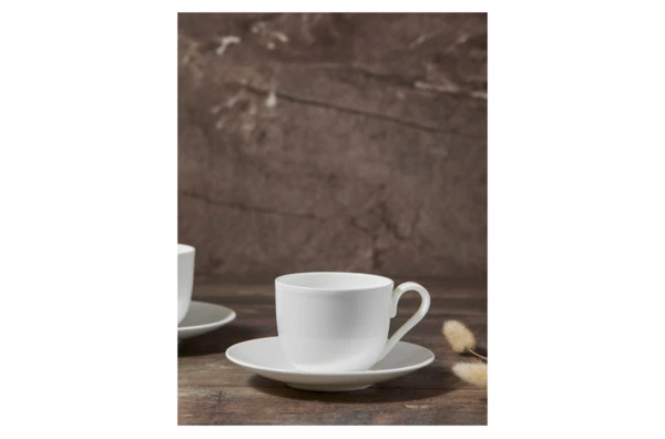 Набор чашек чайных с блюдцами Decor de table Плиссе 230 мл, 2 шт, фарфор костяной, п/к