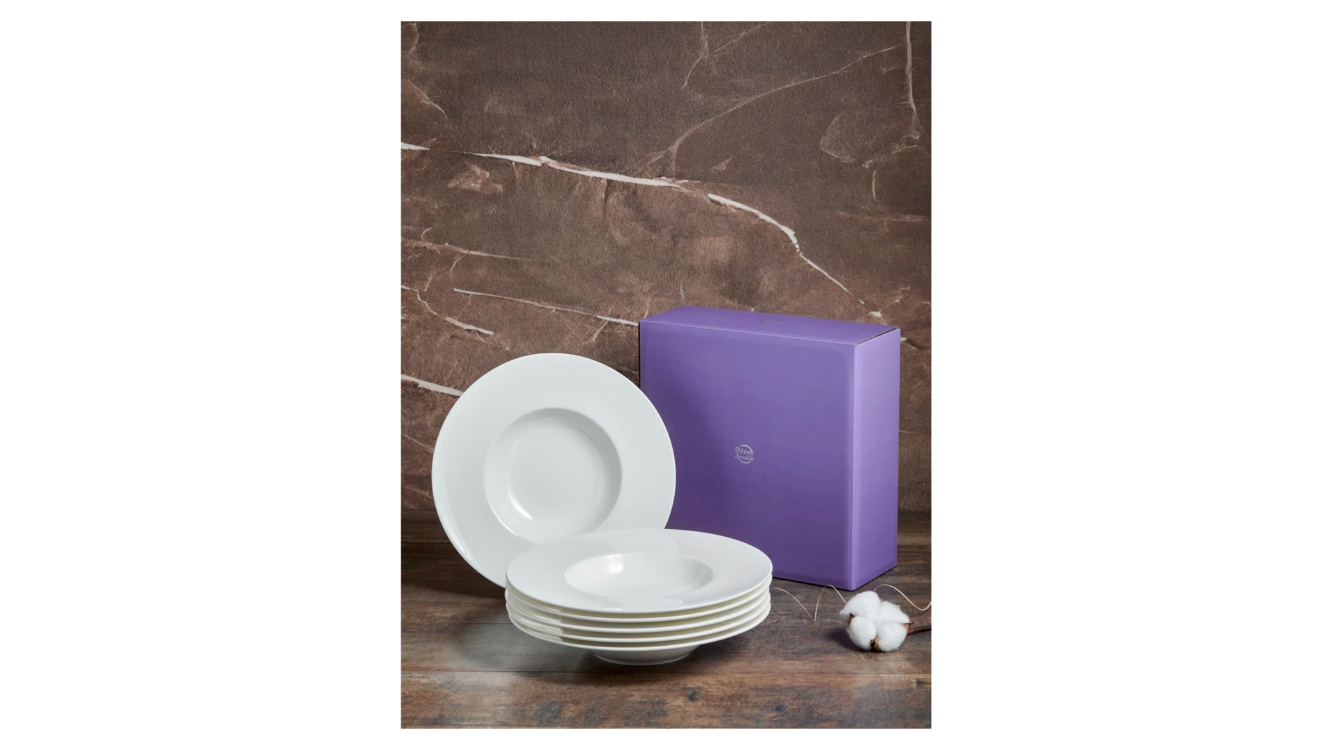 Набор тарелок суповых Decor de table Плиссе 24,6 см, 6 шт, фарфор костяной, п/к