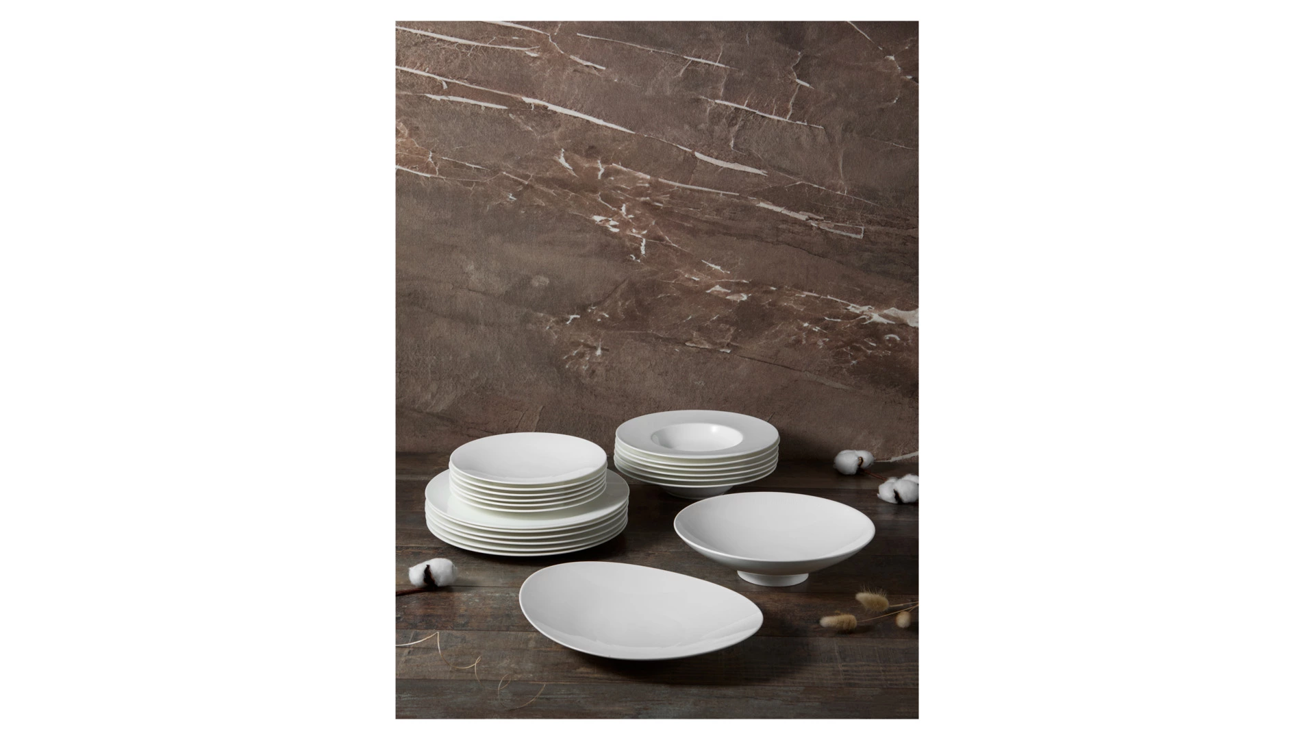 Сервиз столовый Decor de table Плиссе на 6 персон 20 предметов, фарфор костяной, п/к