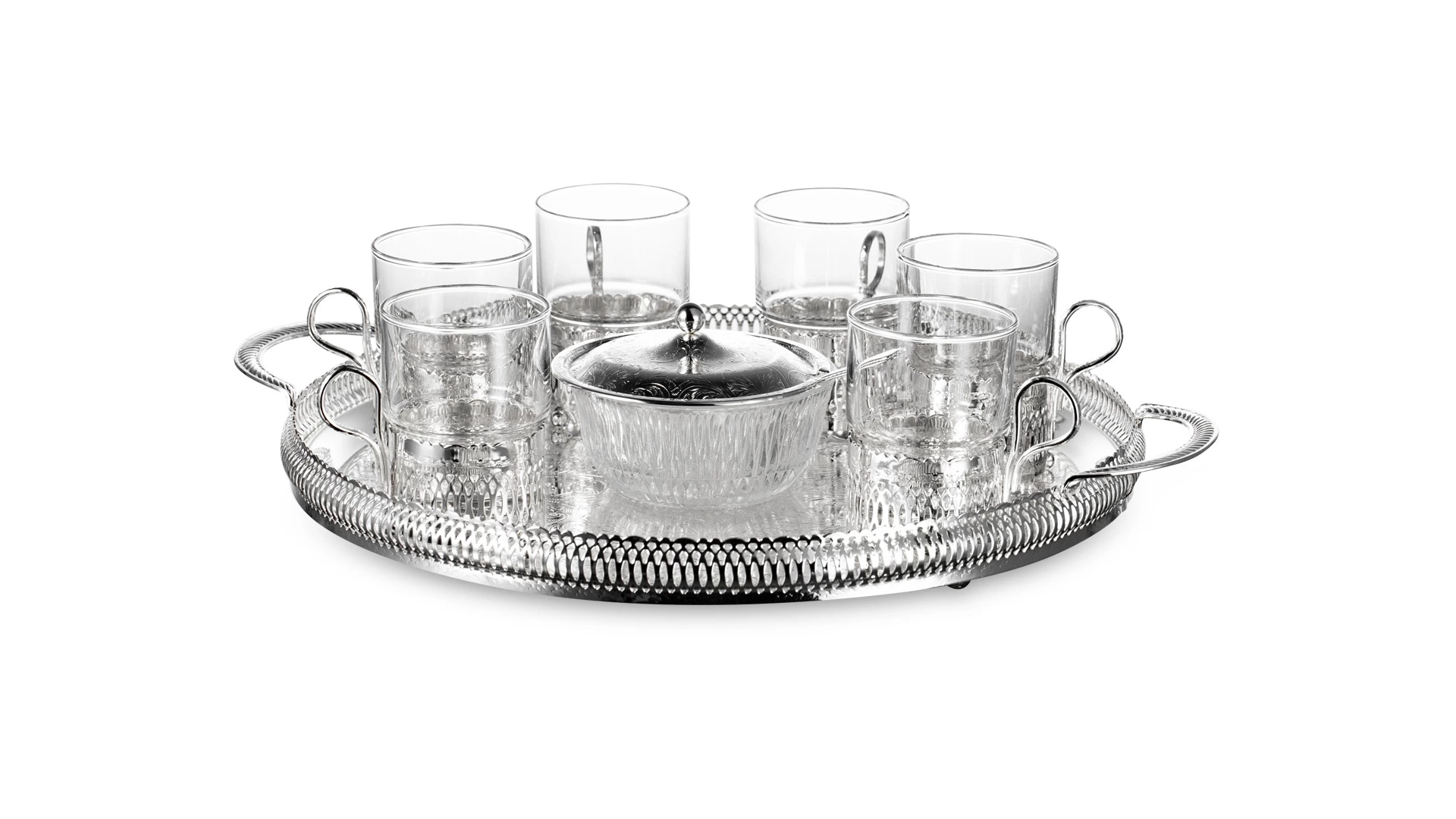 Набор для чая Queen Anne: сахарница, ложка, 6 стаканов с подстаканниками, сталь, стекло