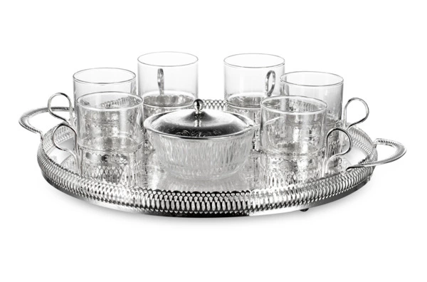 Набор для чая Queen Anne: сахарница, ложка, 6 стаканов с подстаканниками, сталь, стекло