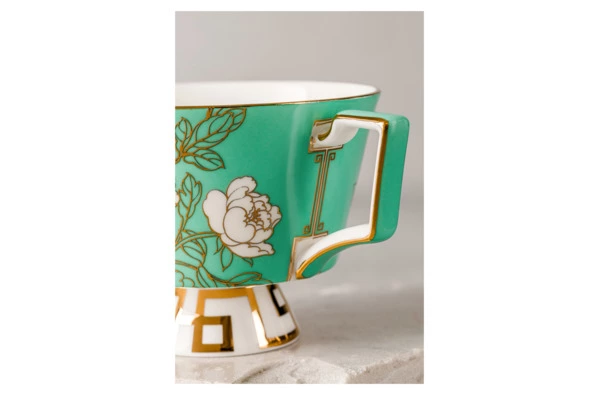 Чашка чайная с блюдцем Decor de table Винтаж Магнолия 240 мл, фарфор костяной, мятная, п/к