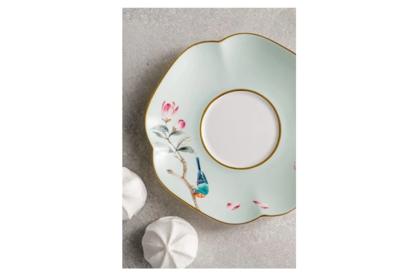 Чашка чайная с блюдцем Decor de table Винтаж Сакура 250 мл, фарфор костяной, голубая, п/к