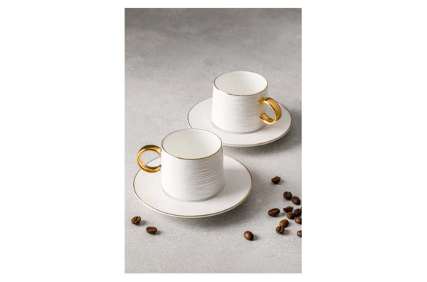 Набор чашек кофейных с блюдцем Decor de table Винтаж 90 мл, 2 шт, фарфор костяной, золотой кант, п/к