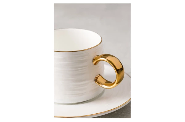 Набор чашек кофейных с блюдцем Decor de table Винтаж 90 мл, 2 шт, фарфор костяной, золотой кант, п/к