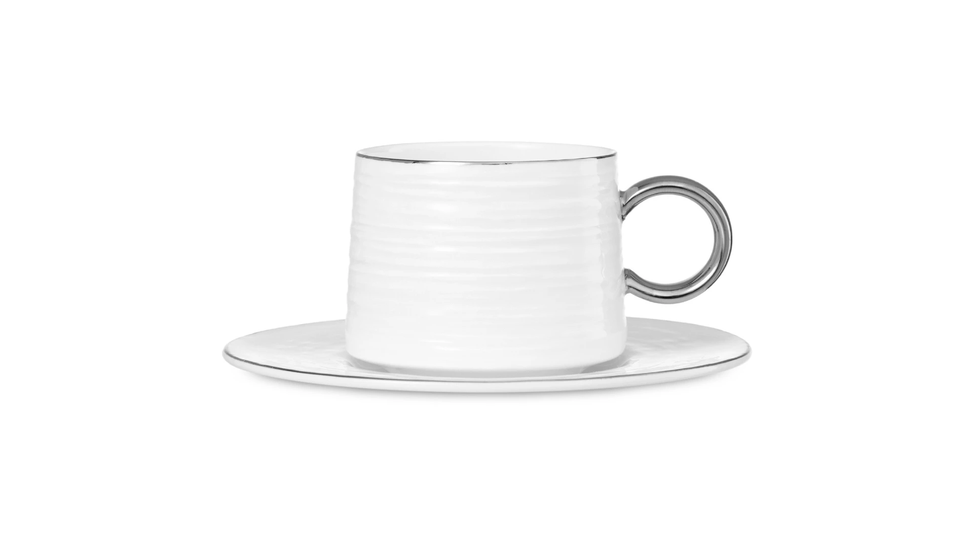 Набор чашек кофейных с блюдцем Decor de table Винтаж 90 мл, 2 шт, фарфор костяной, платин кант, п/к