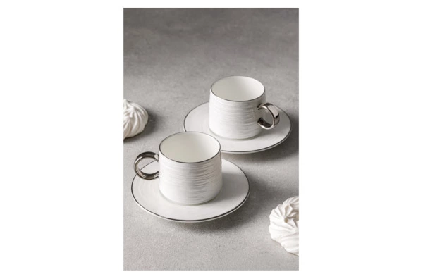 Набор чашек кофейных с блюдцем Decor de table Винтаж 90 мл, 2 шт, фарфор костяной, платин кант, п/к