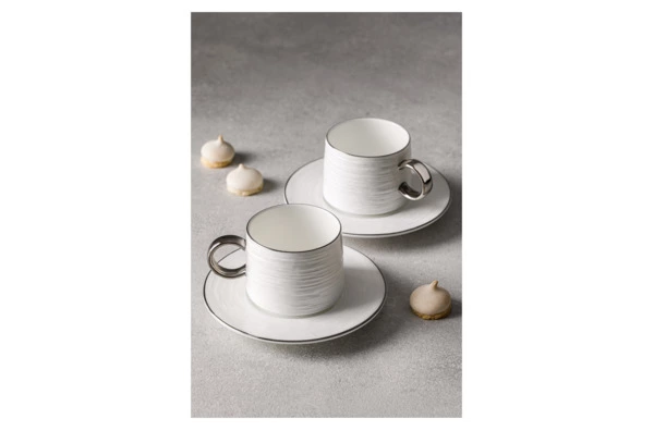 Набор чашек кофейных с блюдцем Decor de table Винтаж 90 мл, 2 шт, фарфор костяной, платин кант, п/к