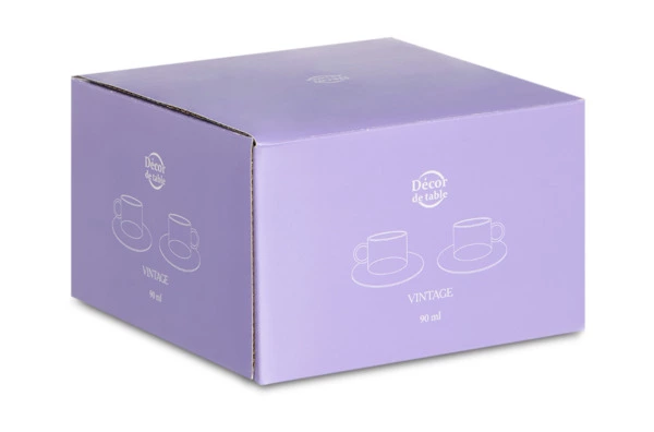 Набор чашек кофейных с блюдцем Decor de table Винтаж 90 мл, 2 шт, фарфор костяной, платин кант, п/к