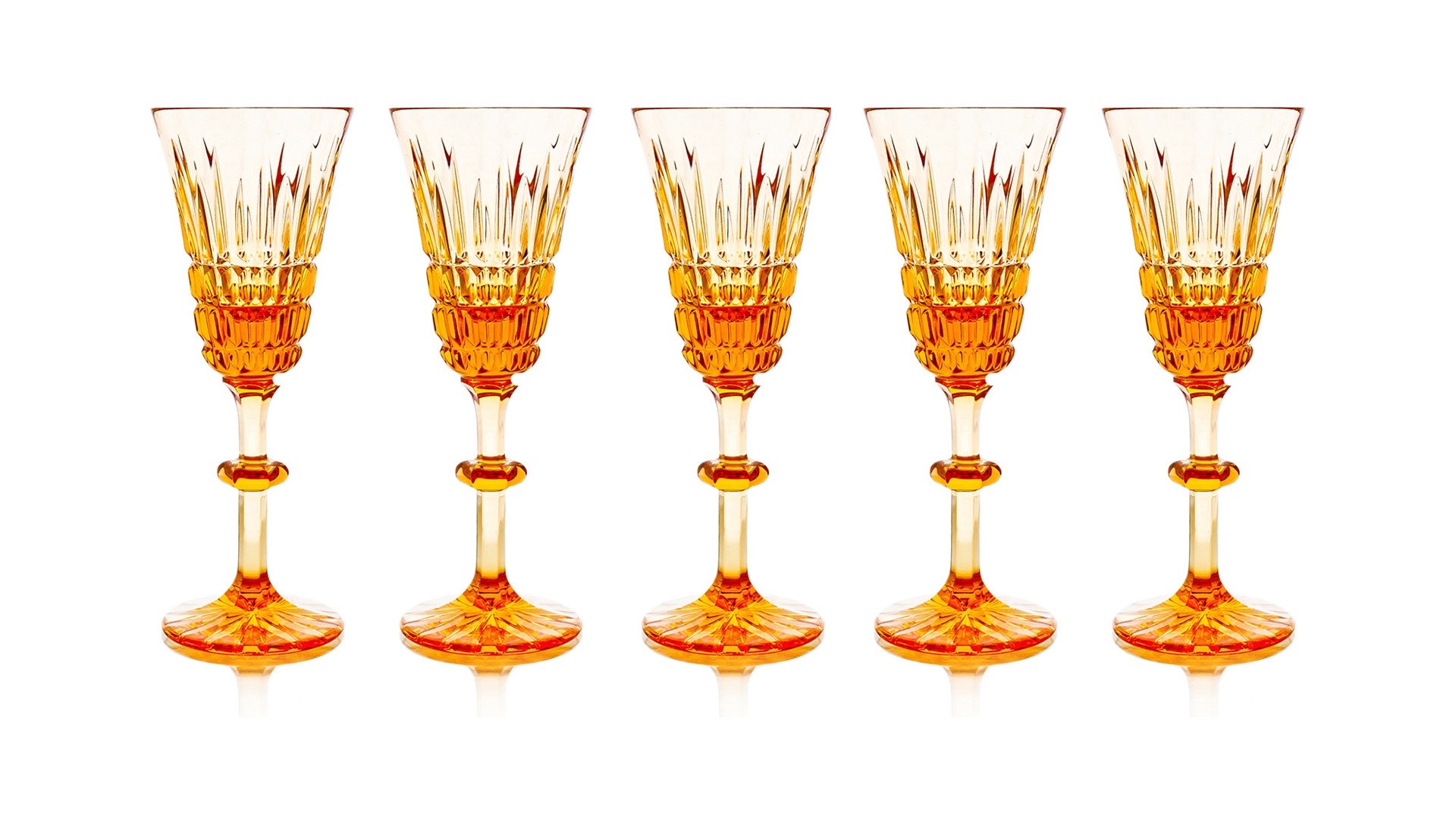 Набор бокалов для шампанского ГХЗ Медовый спас 225 мл, 5 шт, хрусталь, янтарный-sale