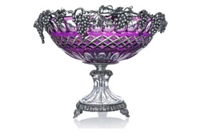 Фруктовница Cluev Decor Виноград 43х43х34 см, хрусталь, чернично-прозрачная, бронза, серебрение, п/к