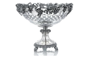 Фруктовница Cluev Decor Виноград 43х43х34 см, хрусталь, прозрачная, бронза, серебрение, п/к