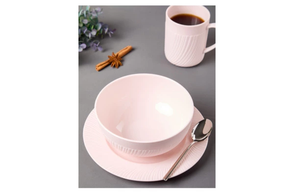 Сервиз чайно-столовый Decor de table Рассвет на 1 персону 4 предмета, рельеф, фарфор, розовый