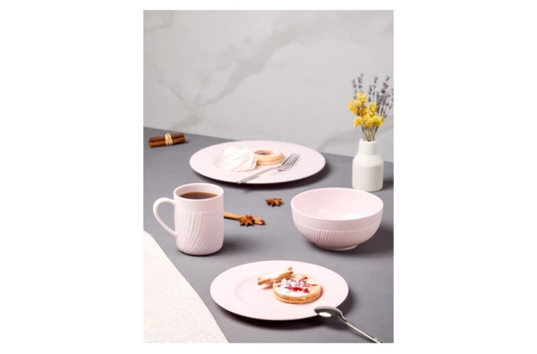 Сервиз чайно-столовый Decor de table Рассвет на 1 персону 4 предмета, рельеф, фарфор, розовый