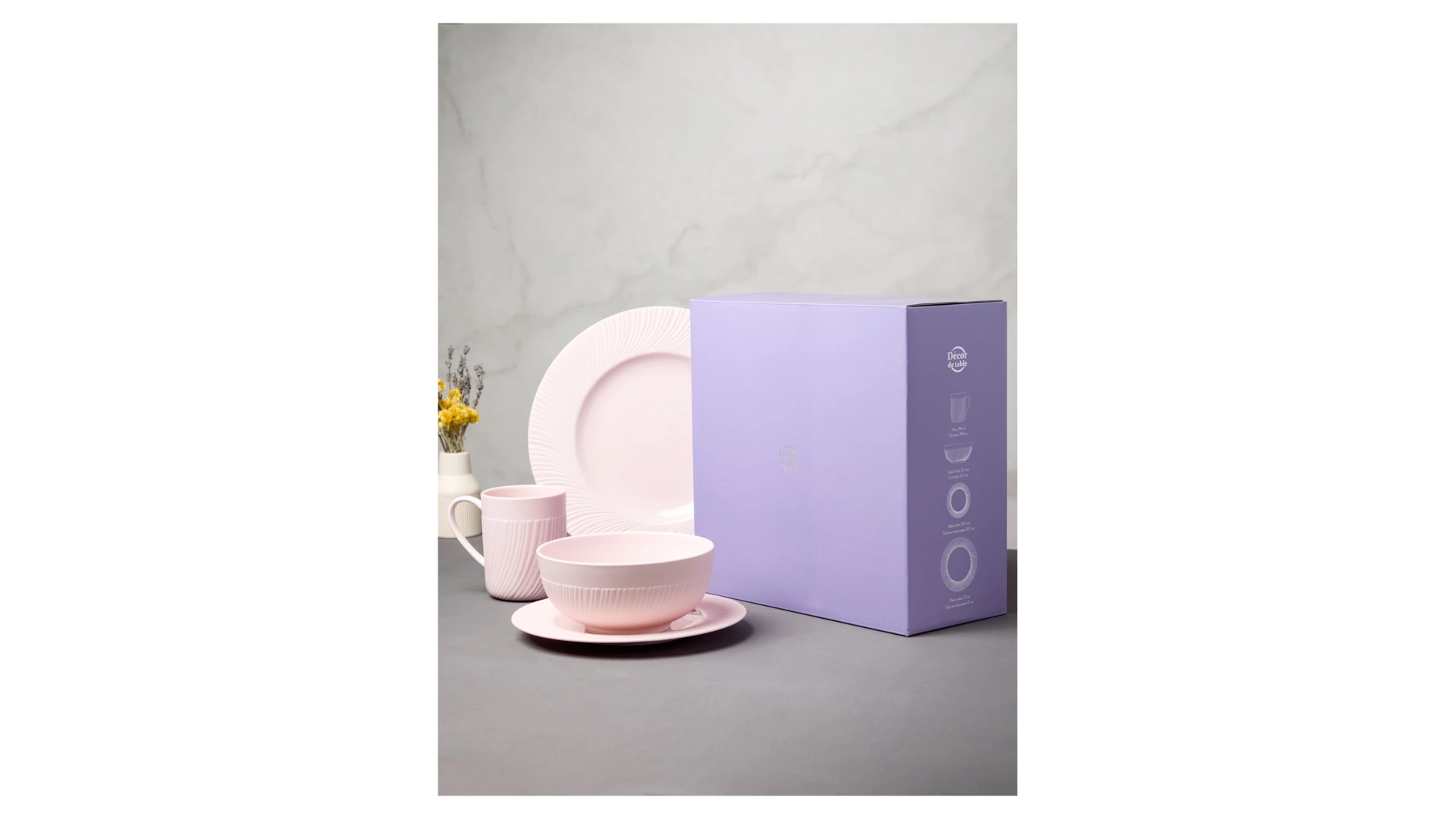 Сервиз чайно-столовый Decor de table Рассвет на 1 персону 4 предмета, рельеф, фарфор, розовый