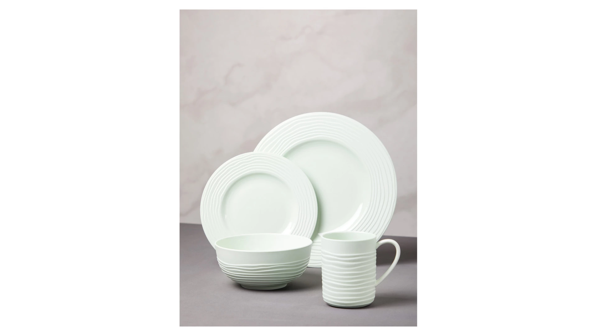 Сервиз чайно-столовый Decor de table Волна на 1 персону 4 предмета, рельеф, фарфор, мятный