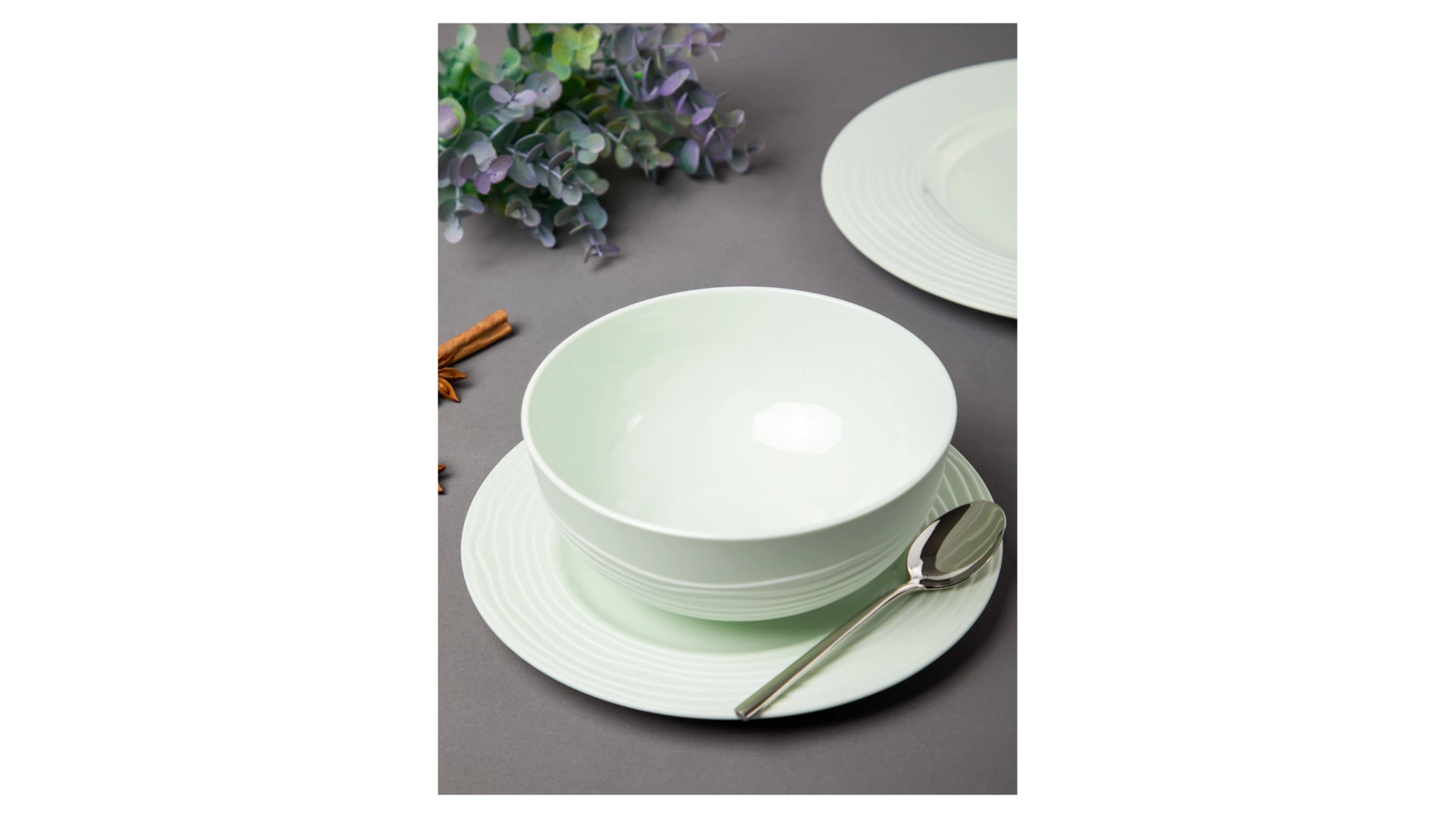 Сервиз чайно-столовый Decor de table Волна на 1 персону 4 предмета, рельеф, фарфор, мятный