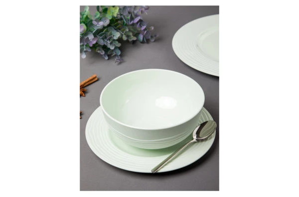 Сервиз чайно-столовый Decor de table Волна на 1 персону 4 предмета, рельеф, фарфор, мятный