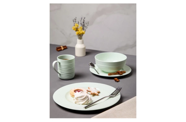 Сервиз чайно-столовый Decor de table Волна на 1 персону 4 предмета, рельеф, фарфор, мятный