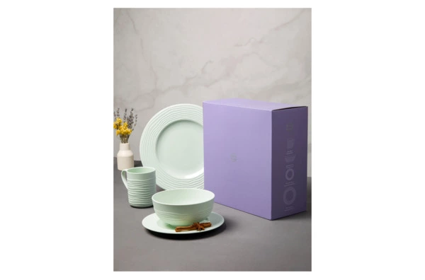 Сервиз чайно-столовый Decor de table Волна на 1 персону 4 предмета, рельеф, фарфор, мятный