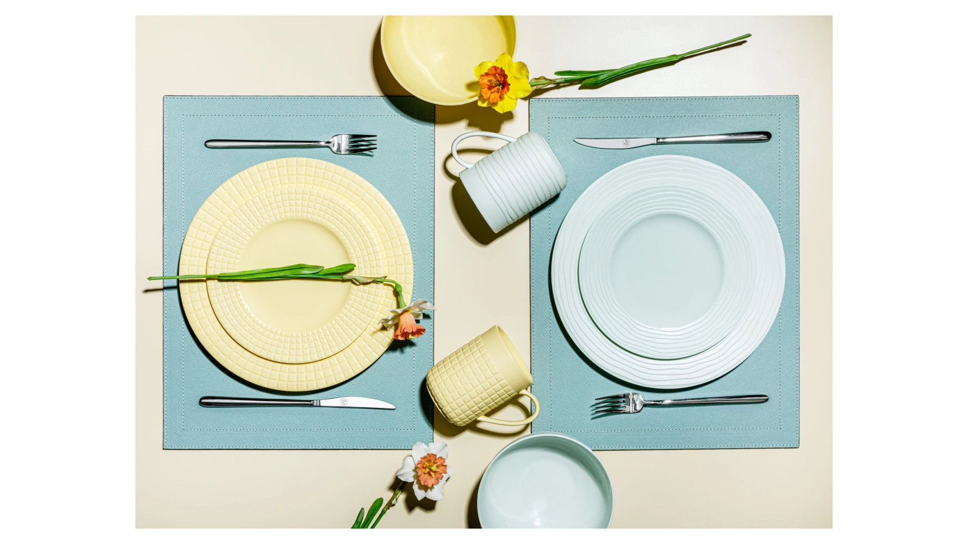 Сервиз чайно-столовый Decor de table Волна на 1 персону 4 предмета, рельеф, фарфор, мятный