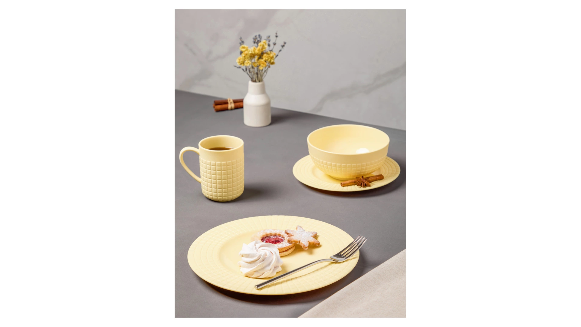 Сервиз чайно-столовый Decor de table Луч на 1 персону 4 предмета, рельеф, фарфор, желтый