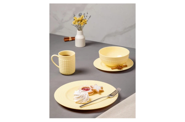 Сервиз чайно-столовый Decor de table Луч на 1 персону 4 предмета, рельеф, фарфор, желтый