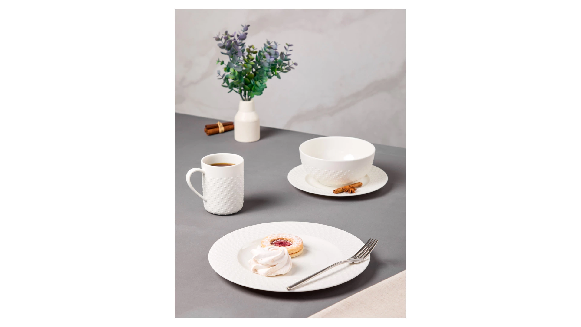 Сервиз чайно-столовый Decor de table Капля на 1 персону 4 предмета, рельеф, фарфор, белый