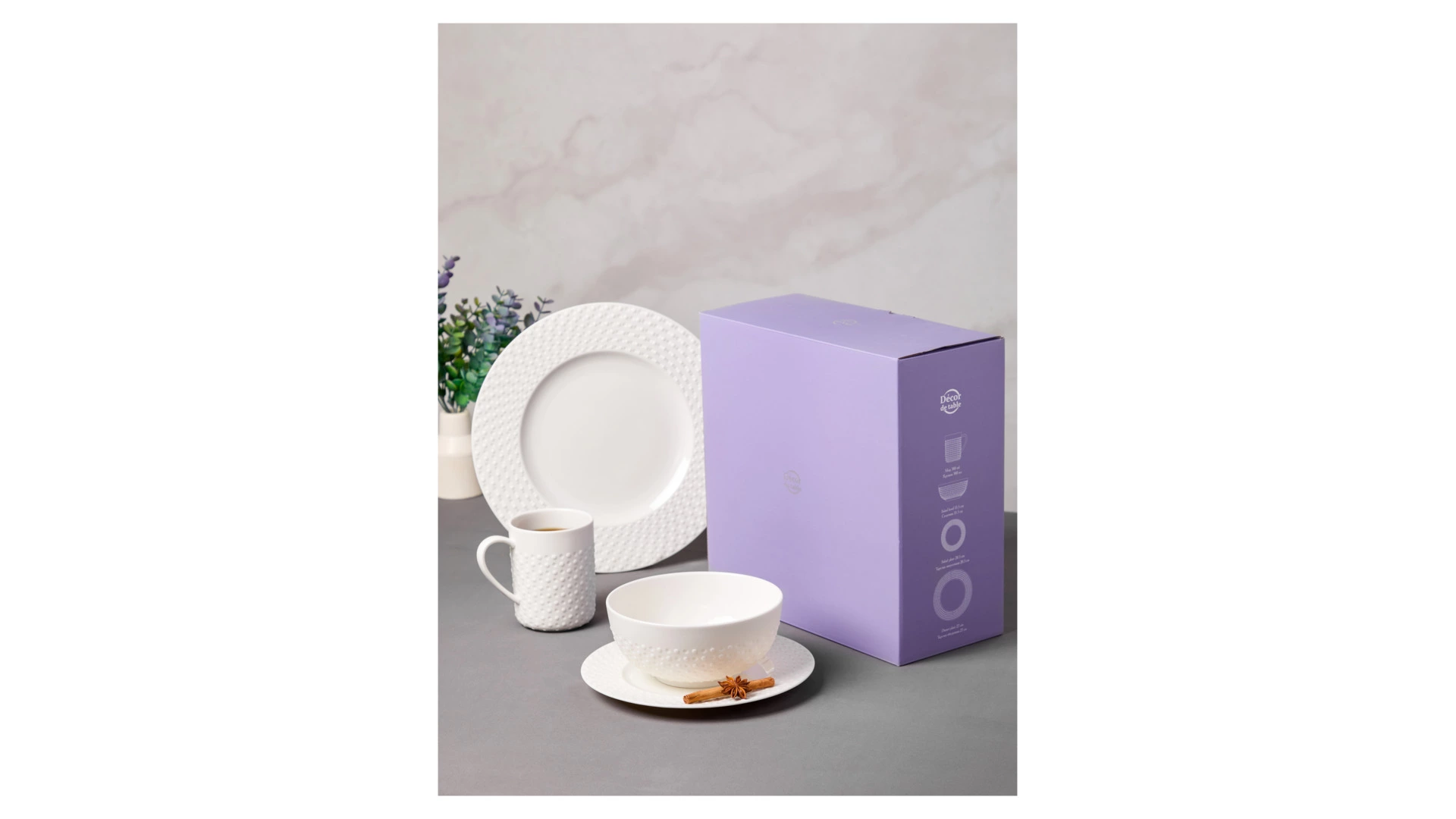Сервиз чайно-столовый Decor de table Капля на 1 персону 4 предмета, рельеф, фарфор, белый